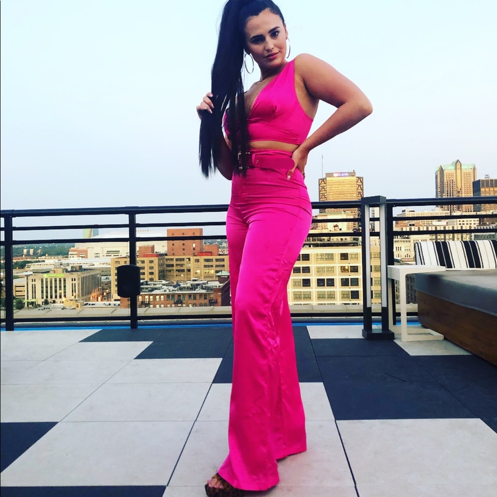 matching pink satin set
